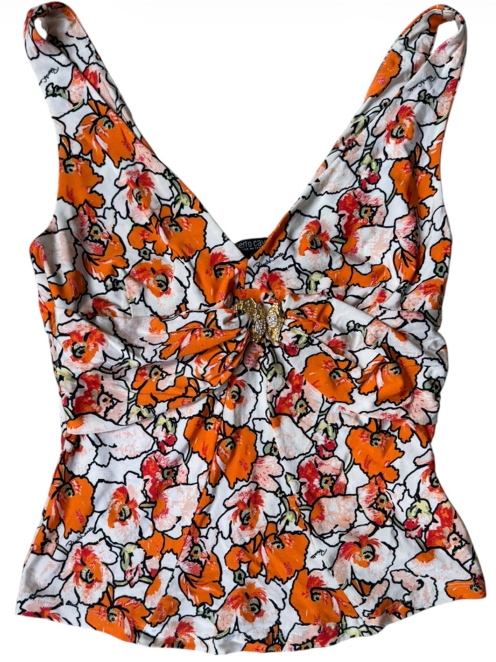 Vintage Roberto Cavalli Gold Snake Jewel Floral Top